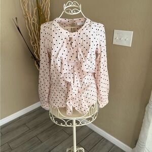 Polka Dot Ruffle Front Long Sleeve Top - Pink